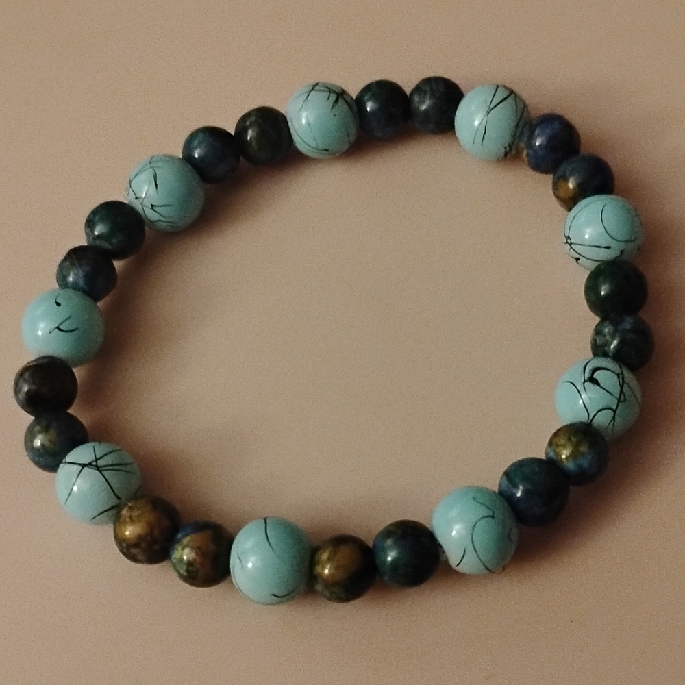 Blue Forest Beaded Bracelet with A Brown Smooth Finish